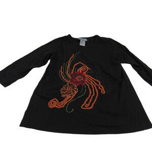 Indigo Moon Womens‎ Top Black Embroidery Flower Sparkle Artsy Casual Large